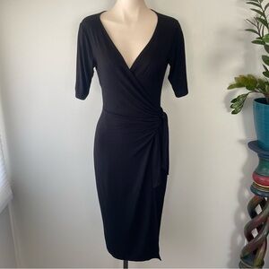 Lulus Wrap Midi Dress Black Belted Size Medium